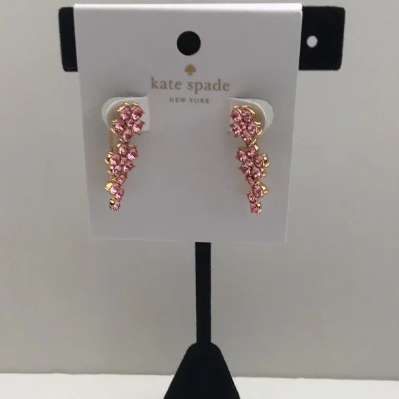 Nwt Kate Spade NY Pink Floral Pierced Crawler Earrings - Picture 2 of 8